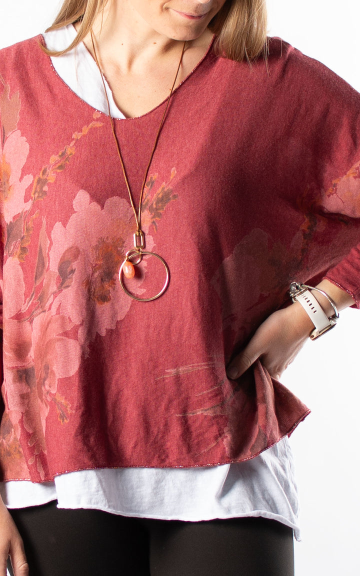 Double Layered Top | Floral | Wine