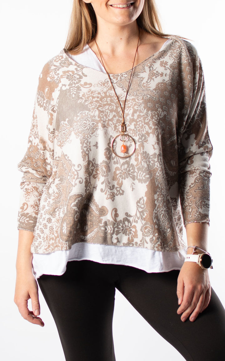Double Layered Top | Patterned | Beige