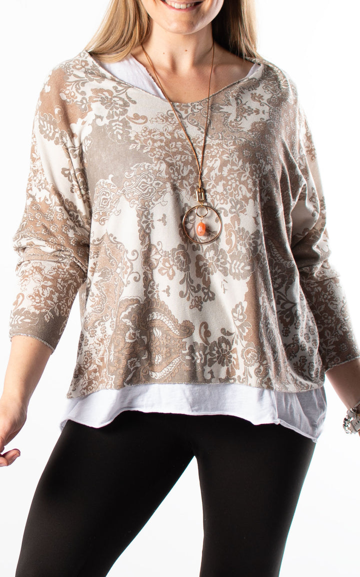 Double Layered Top | Patterned | Beige