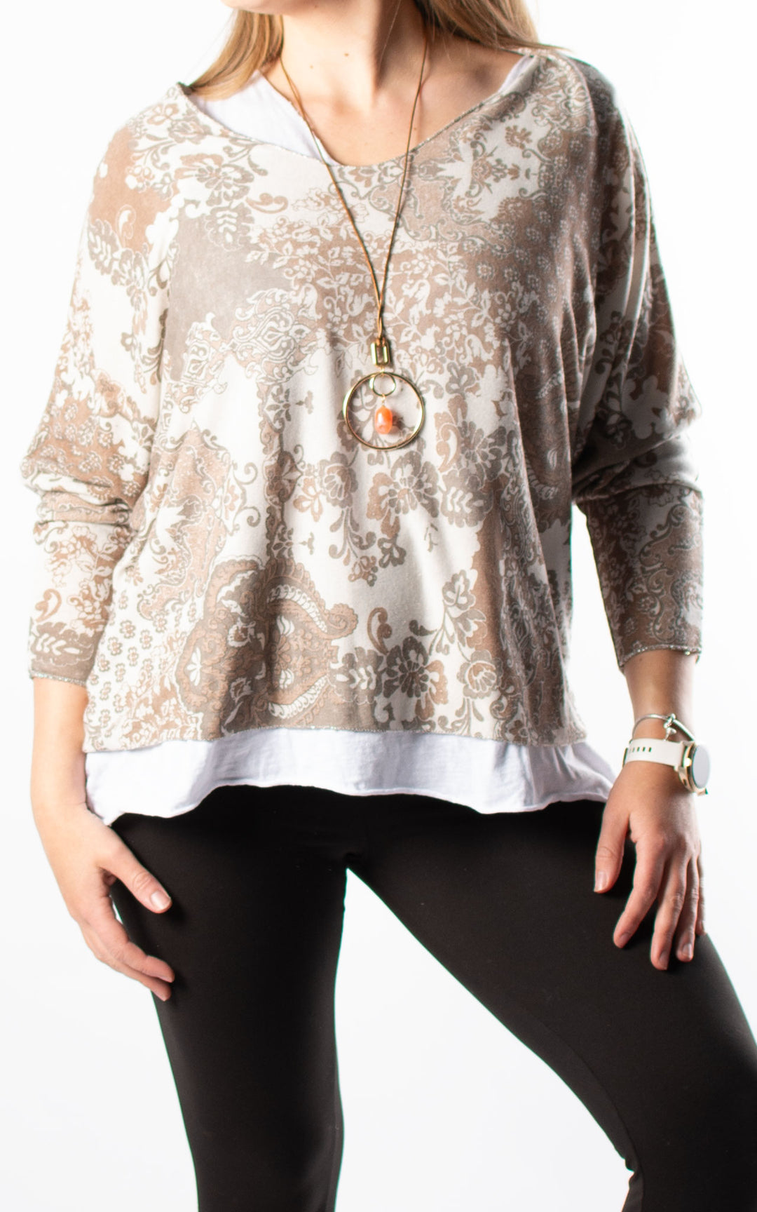 Double Layered Top | Patterned | Beige