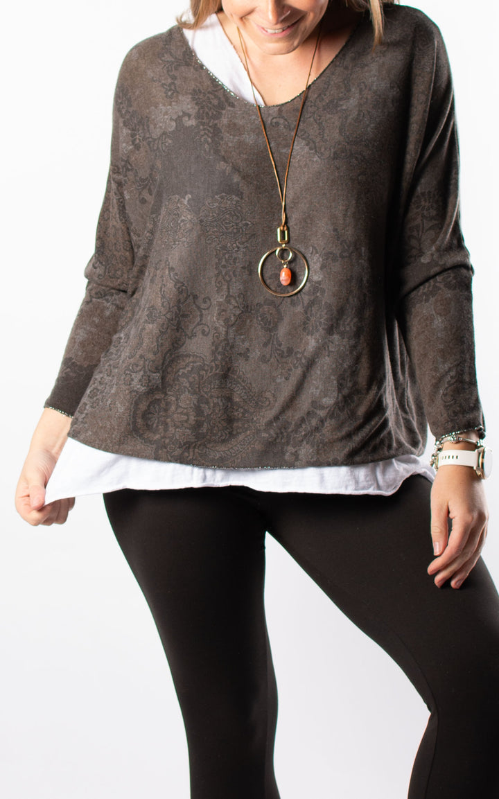 Double Layered Top | Patterned | Coffee