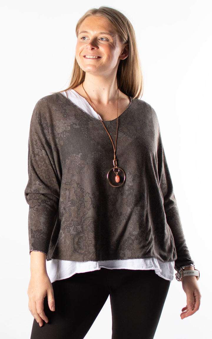 Double Layered Top | Patterned | Coffee