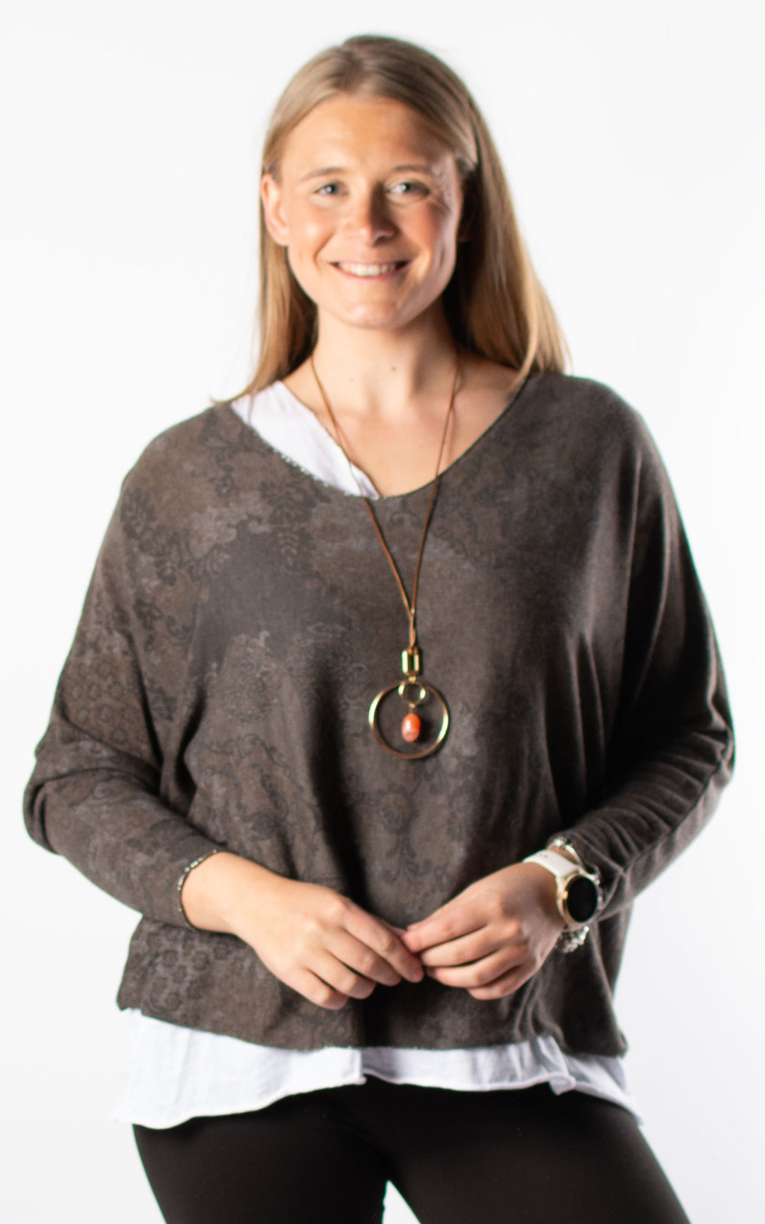 Double Layered Top | Patterned | Coffee