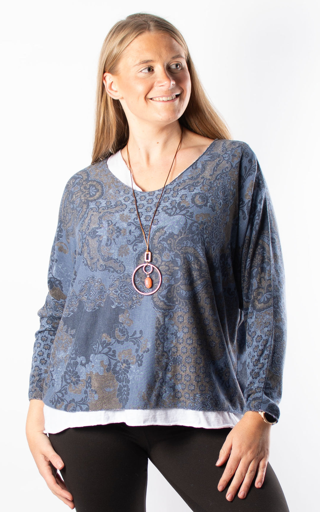 Double Layered Top | Patterned | Denim