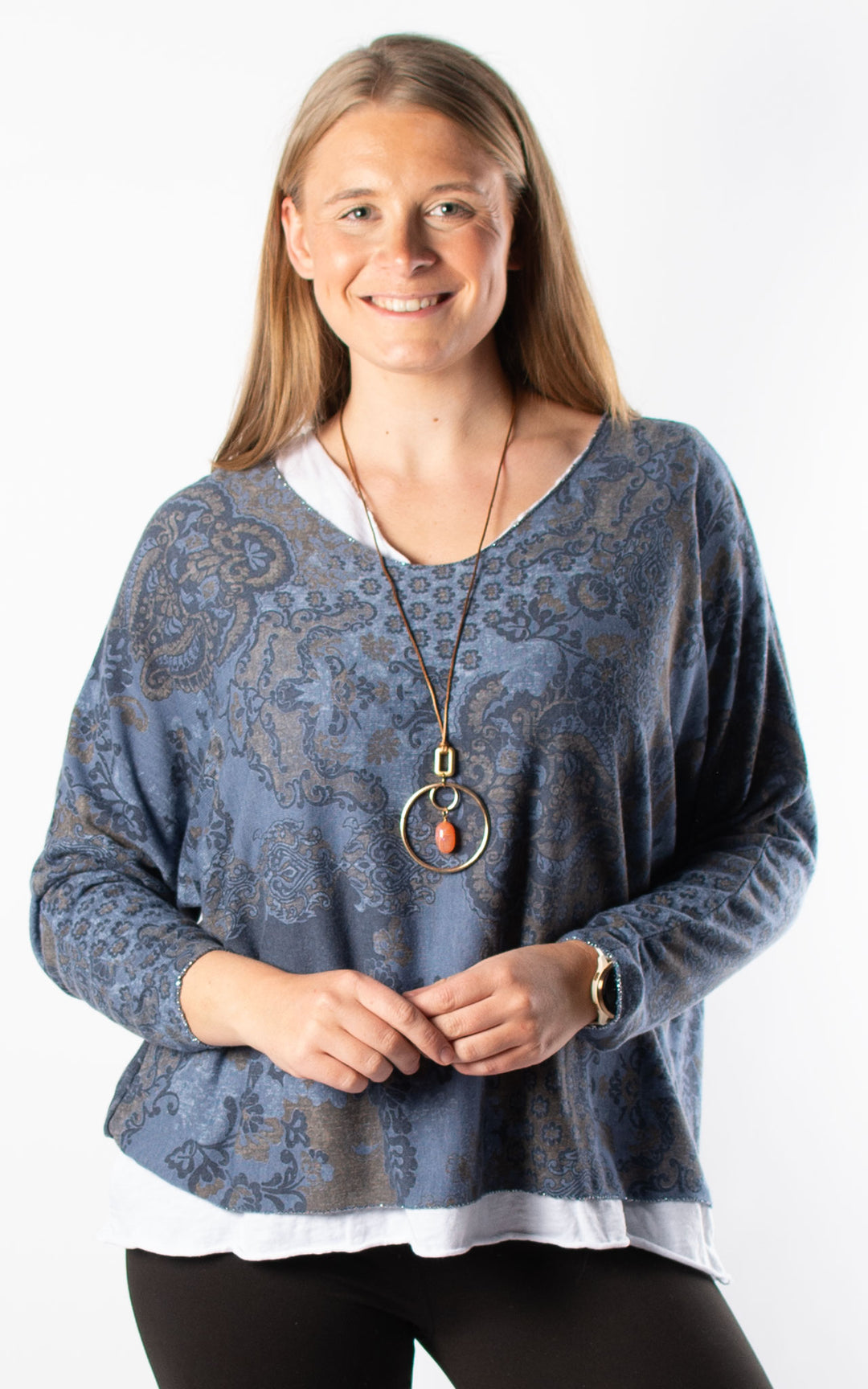 Double Layered Top | Patterned | Denim