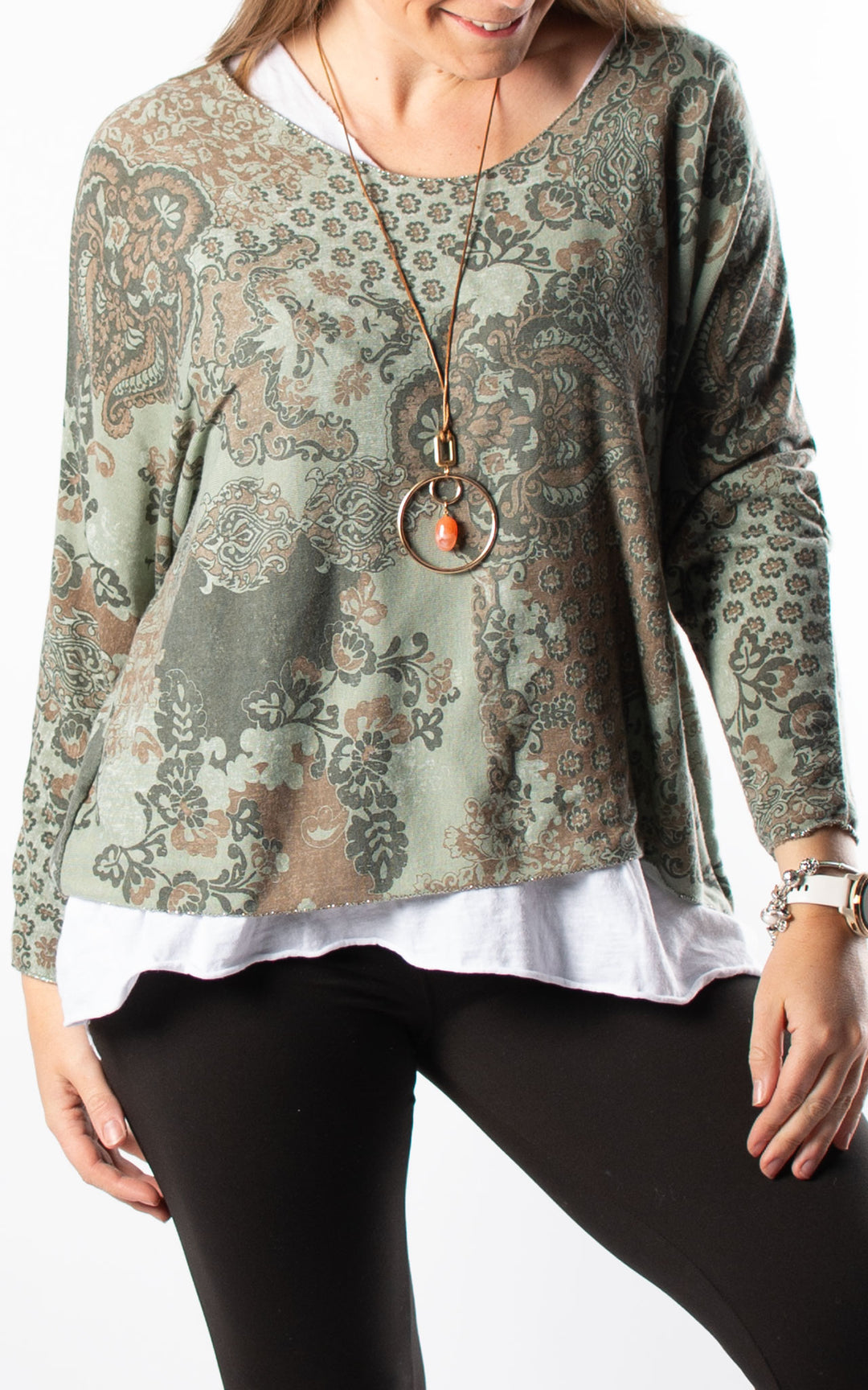 Double Layered Top | Patterned | Khaki