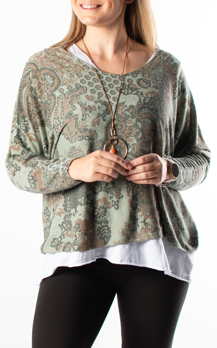 Double Layered Top | Patterned | Khaki