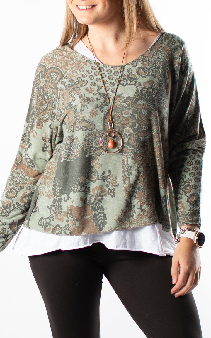 Double Layered Top | Patterned | Khaki