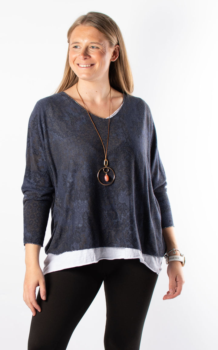 Double Layered Top | Patterned | Navy