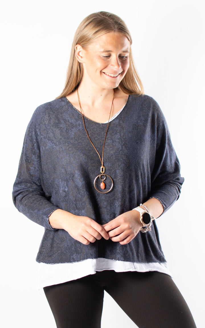 Double Layered Top | Patterned | Navy