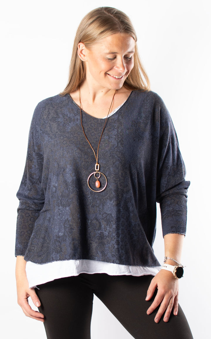 Double Layered Top | Patterned | Navy