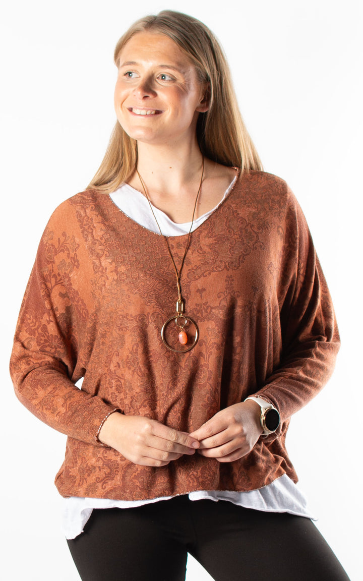 Double Layered Top | Patterned | Rust