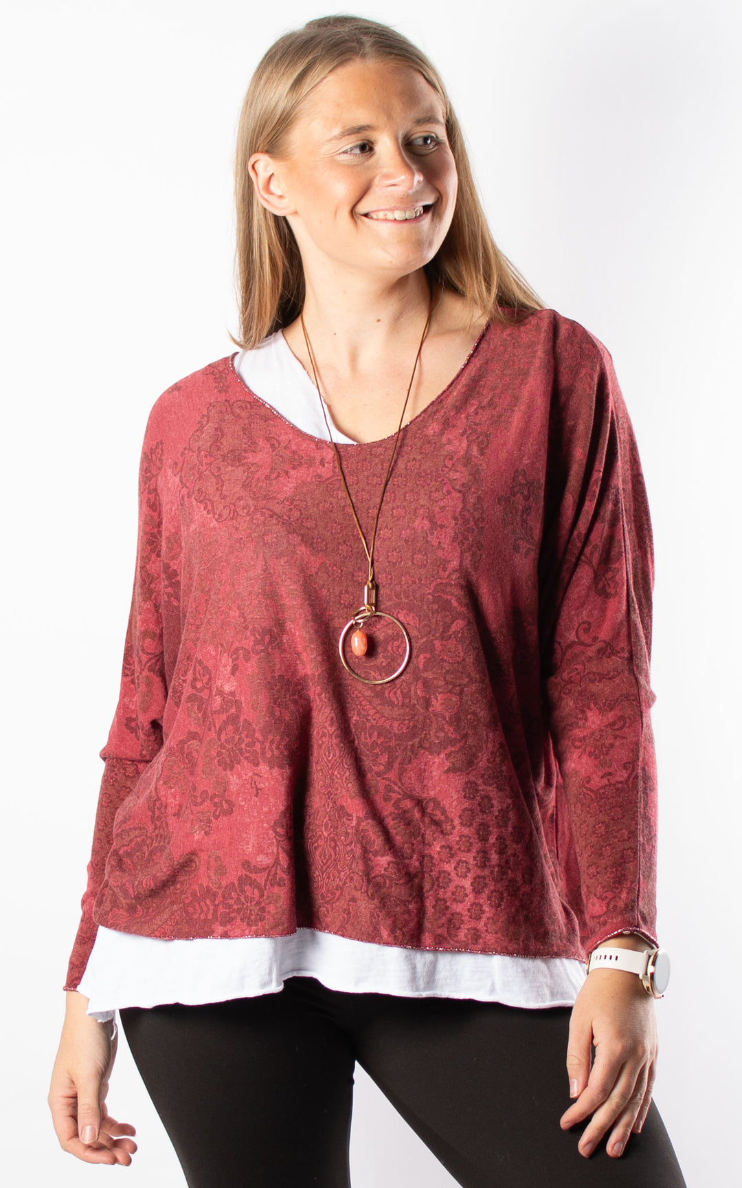 Double Layered Top | Patterned | Wine