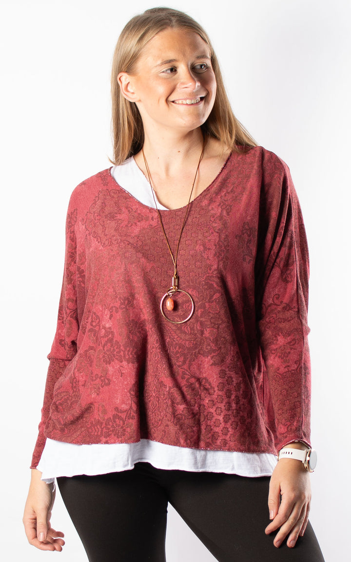 Double Layered Top | Patterned | Wine