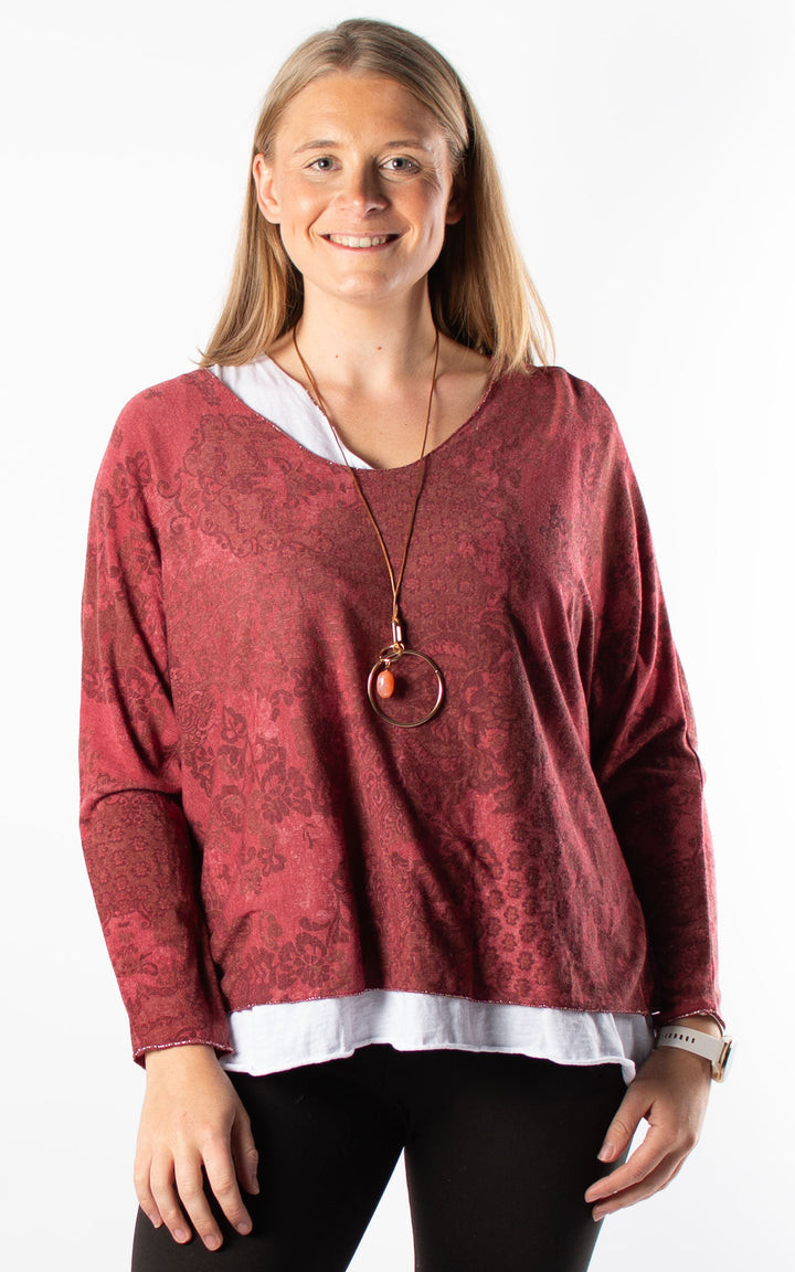 Double Layered Top | Patterned | Wine