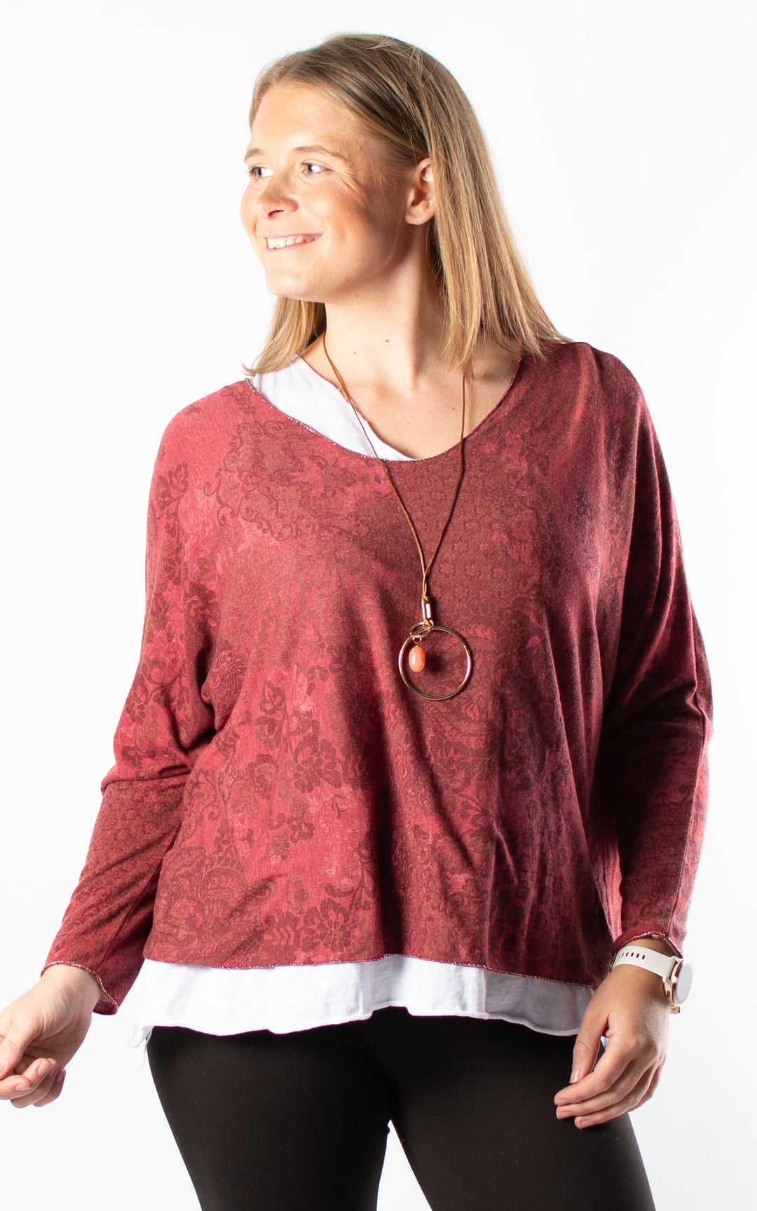 Double Layered Top | Patterned | Wine