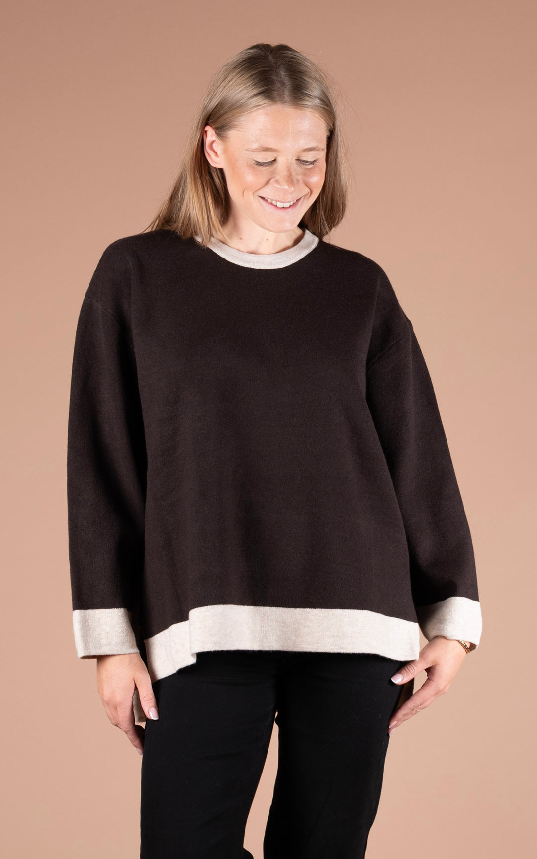 Eden Round Neck Jumper | Chocolate & Oat