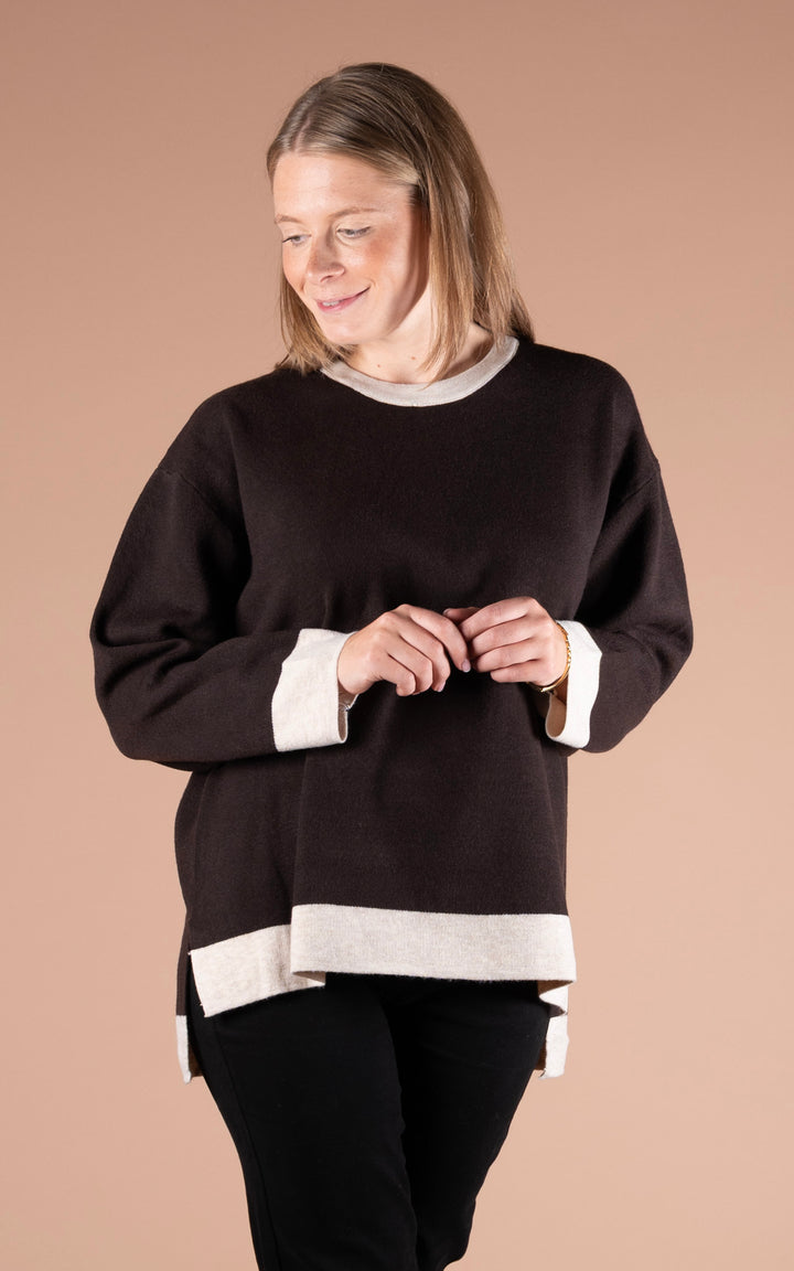 Eden Round Neck Jumper | Chocolate & Oat