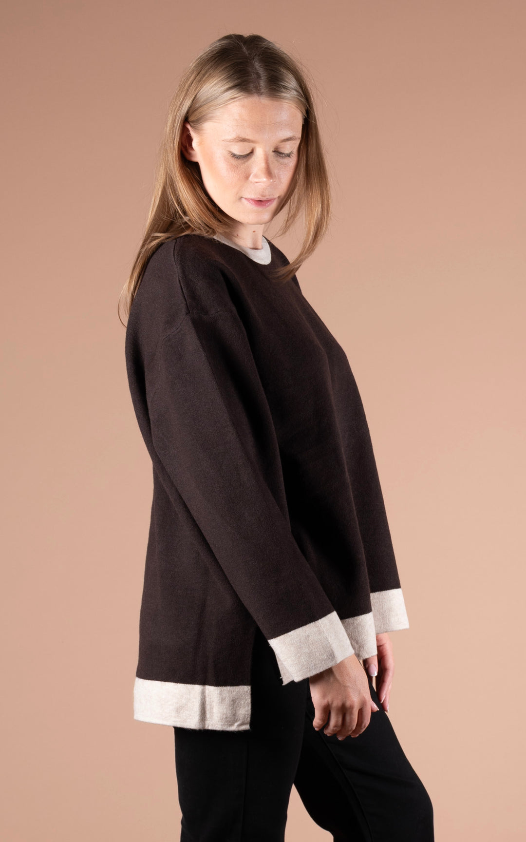 Eden Round Neck Jumper | Chocolate & Oat