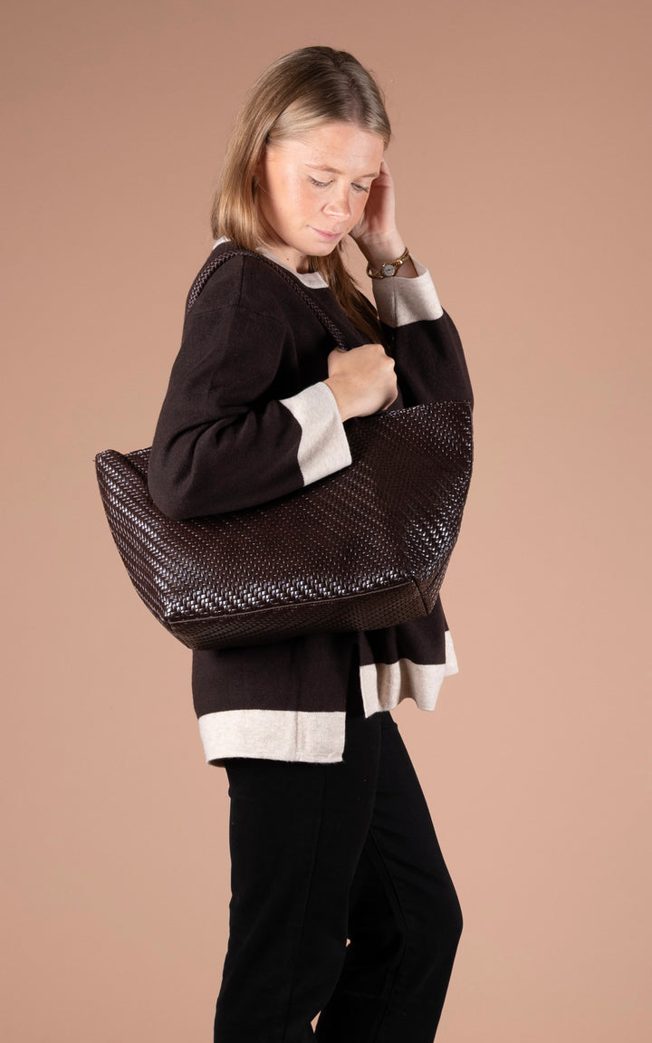 Eden Round Neck Jumper | Chocolate & Oat
