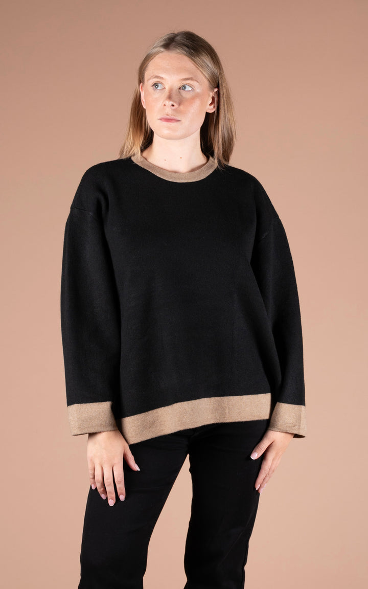 Eden Round Neck Jumper | Black & Taupe