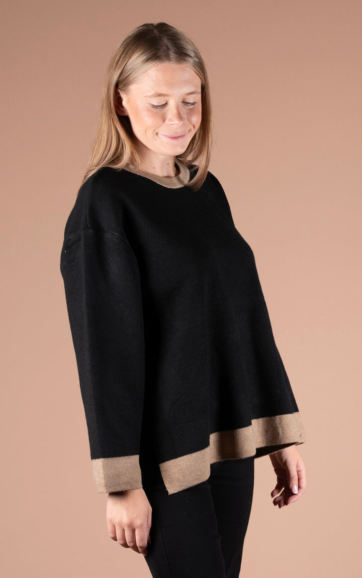 Eden Round Neck Jumper | Black & Taupe