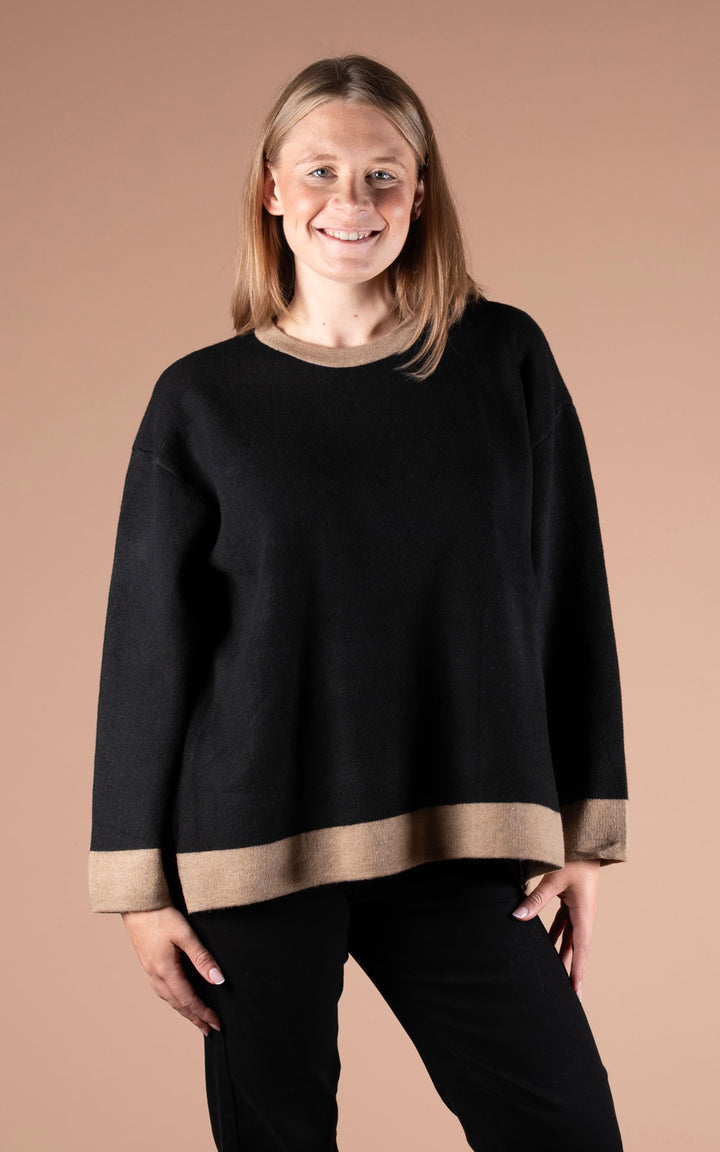 Eden Round Neck Jumper | Black & Taupe