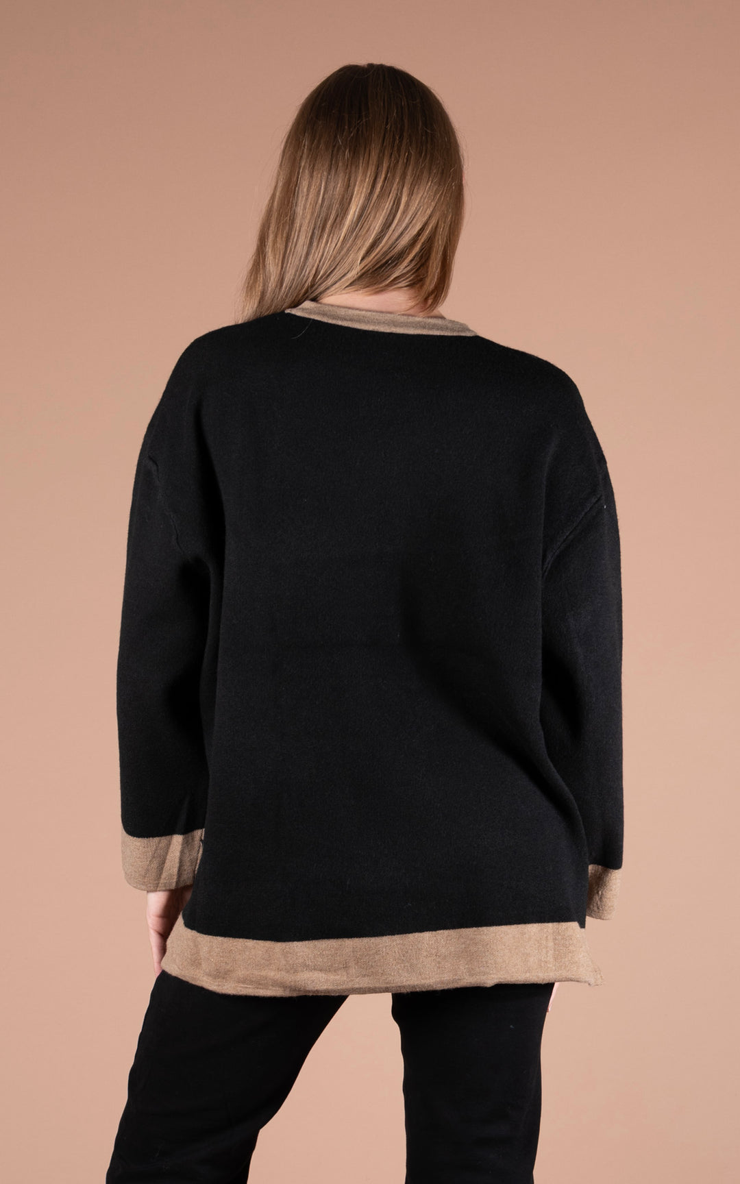 Eden Round Neck Jumper | Black & Taupe