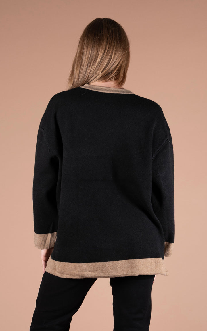 Eden Round Neck Jumper | Black & Taupe
