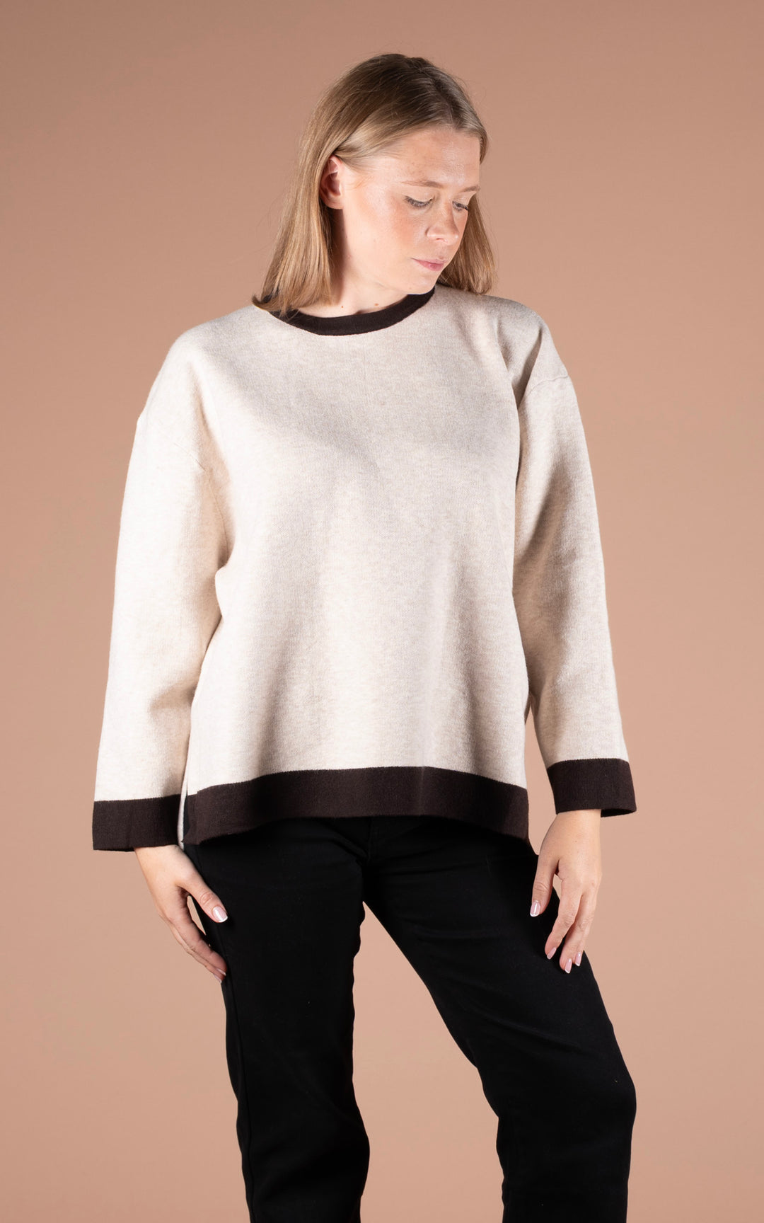 Eden Round Neck Jumper | Oat & Chocolate
