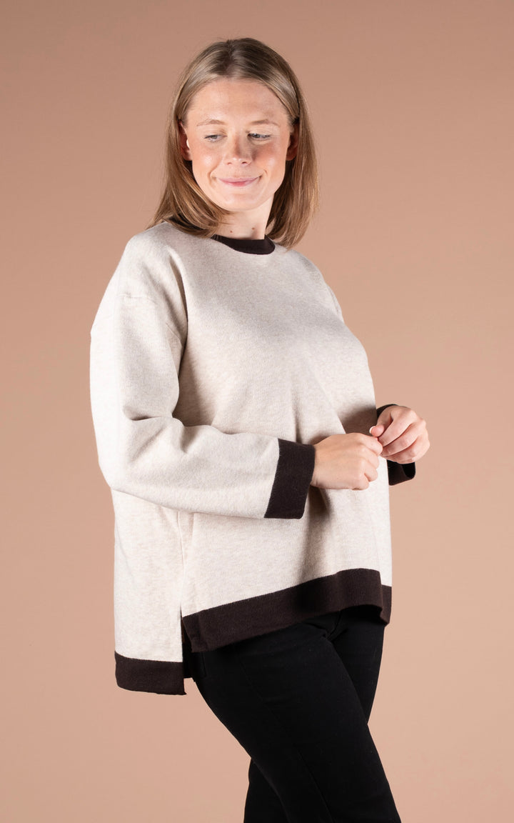 Eden Round Neck Jumper | Oat & Chocolate