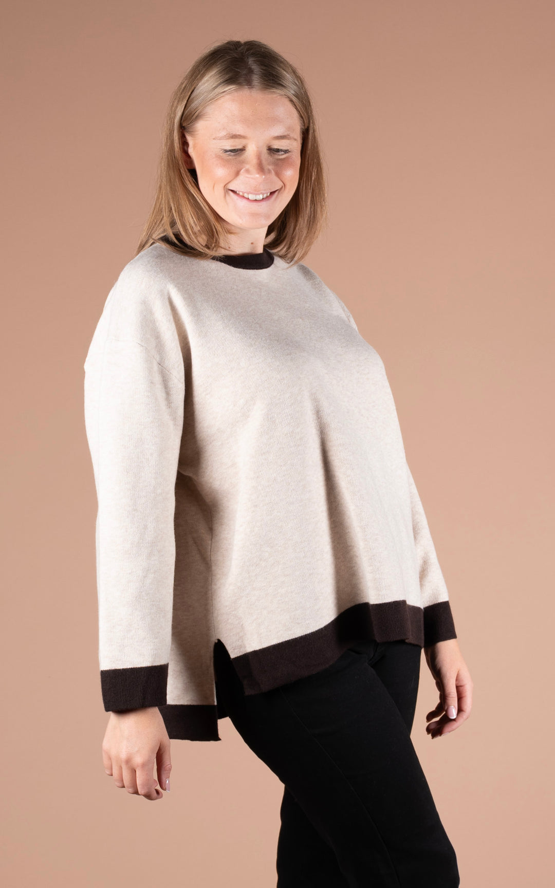 Eden Round Neck Jumper | Oat & Chocolate