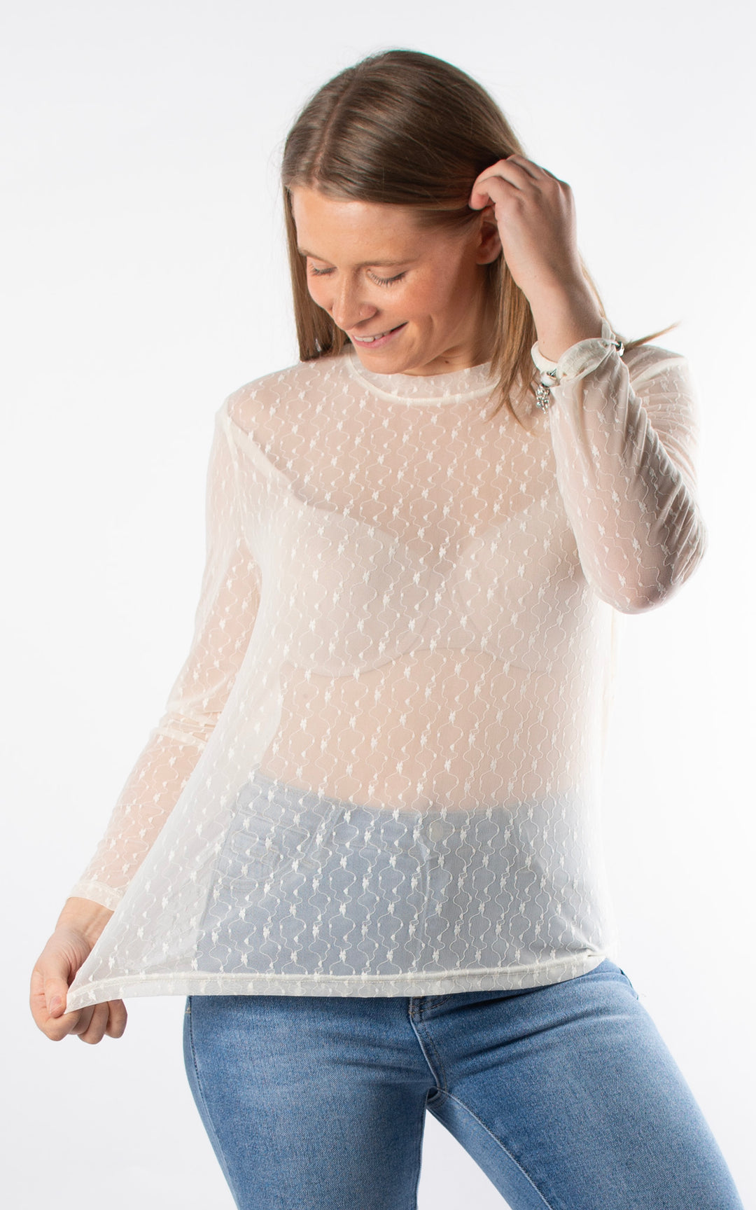 Eliza Lace Mesh Top | Cream