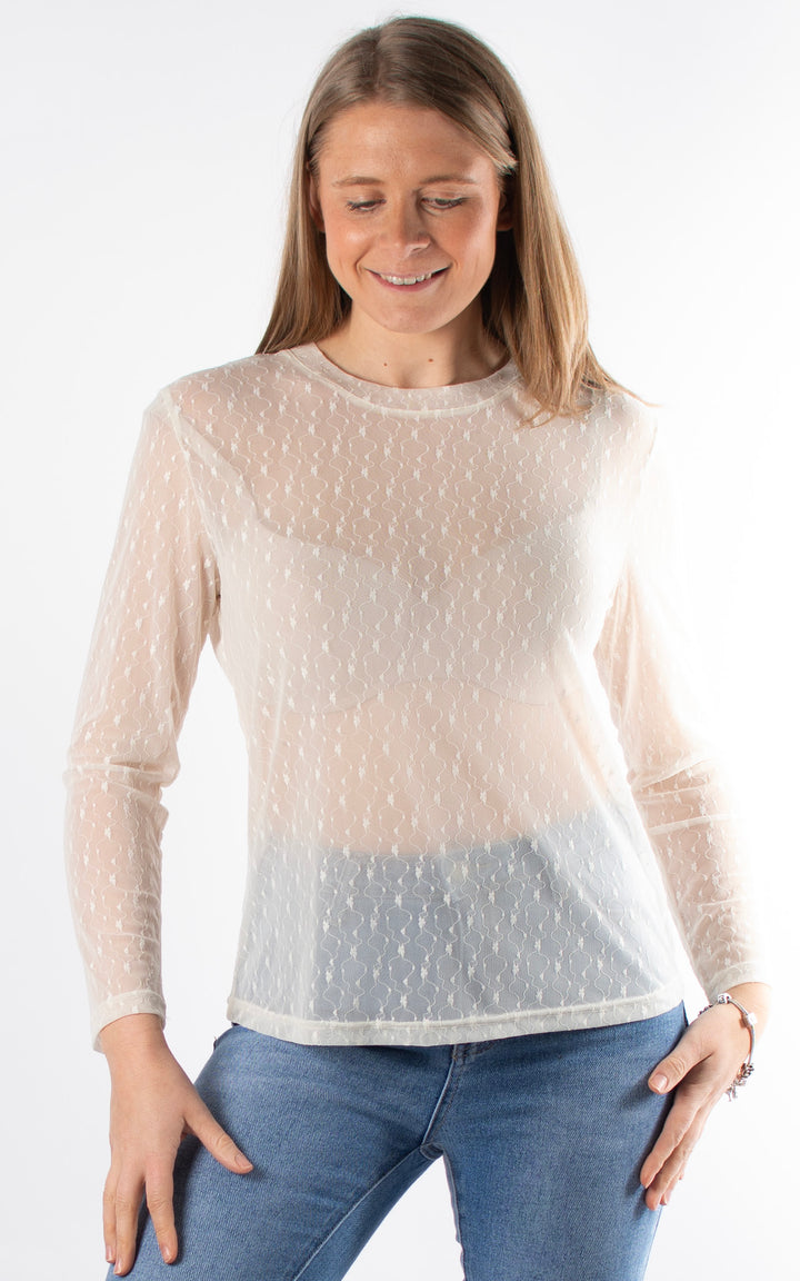 Eliza Lace Mesh Top | Cream