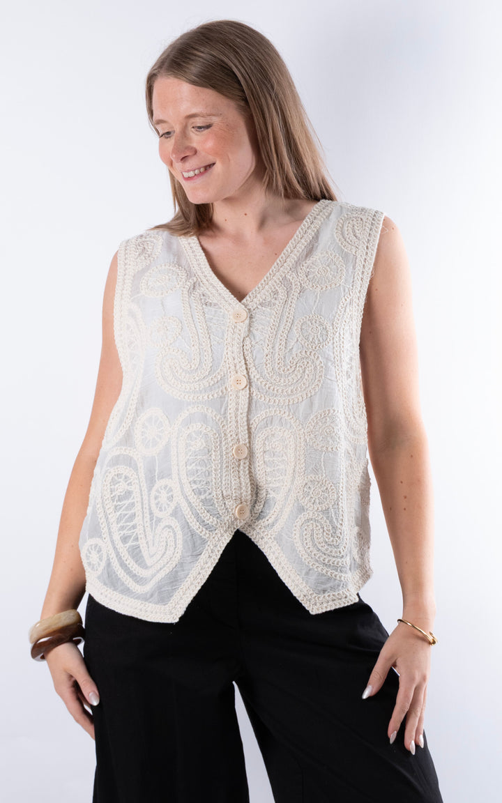 Ella Embroidery Vest | Cream