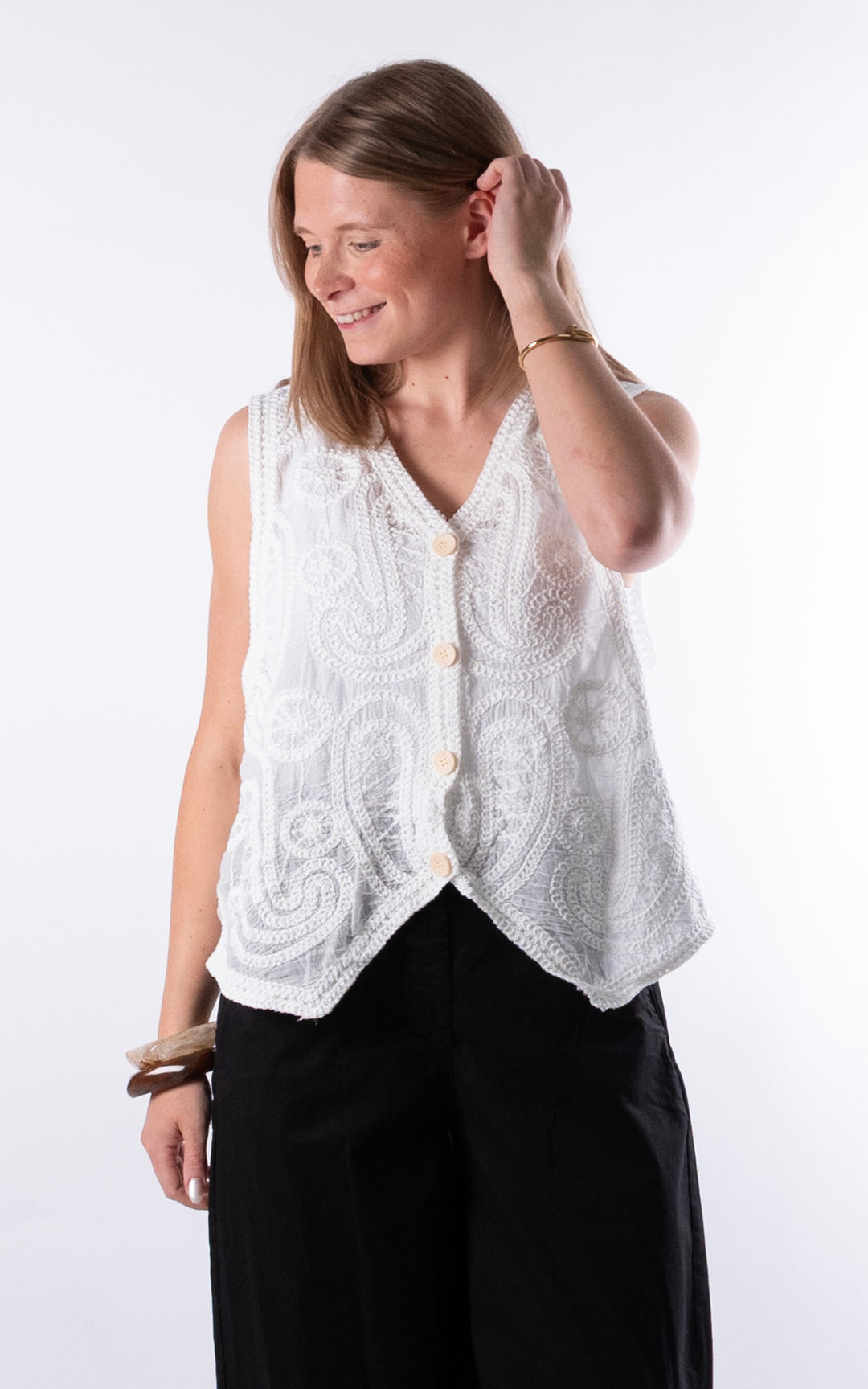 Ella Embroidery Vest | White
