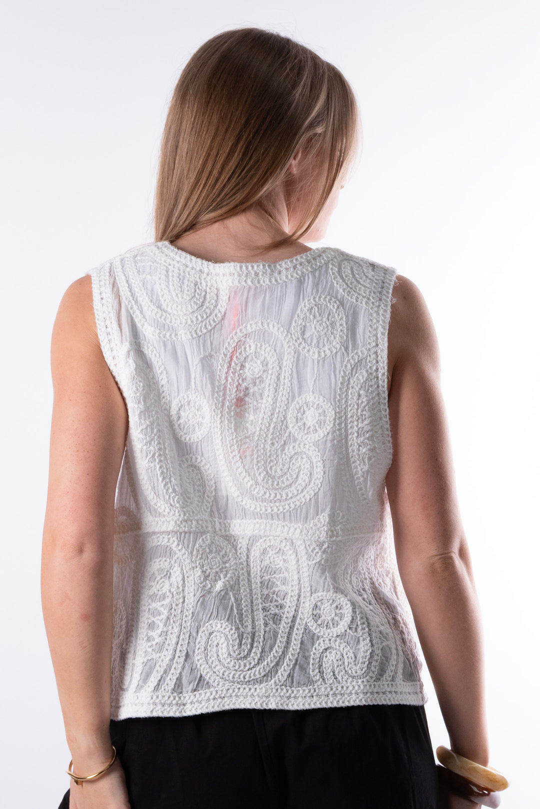Ella Embroidery Vest | White