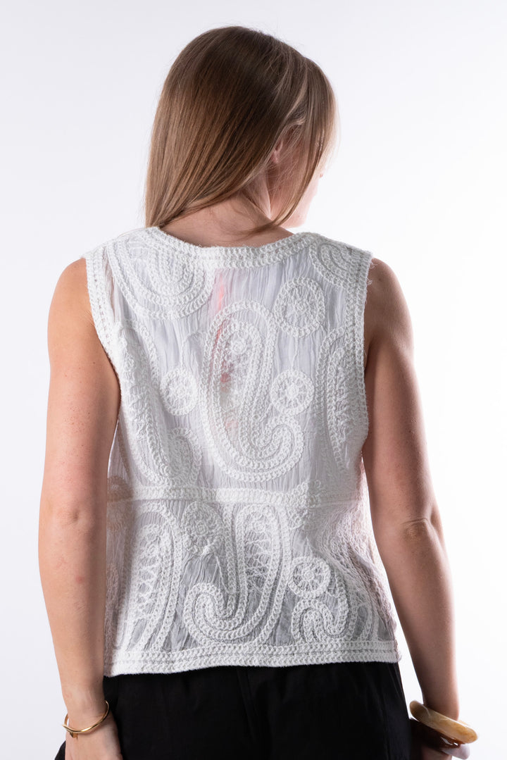 Ella Embroidery Vest | White