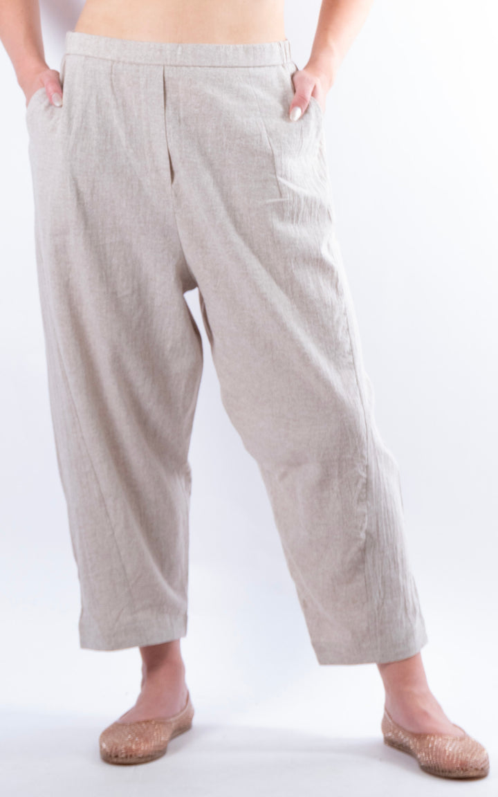 Ella Linen Mix Barrel Trouser | Mocha