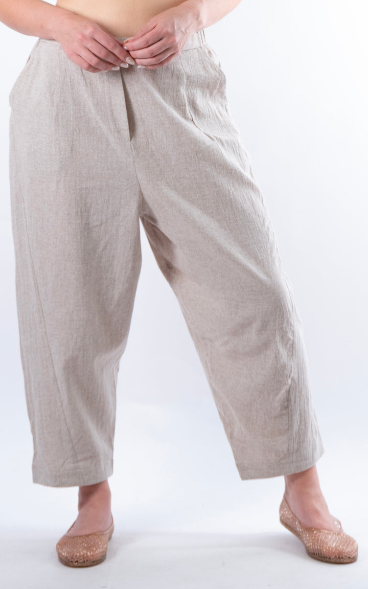 Ella Linen Mix Barrel Trouser | Mocha