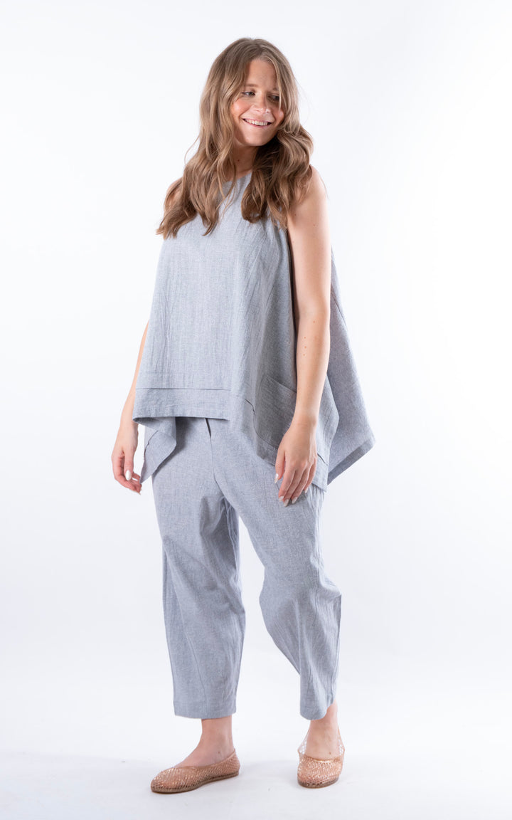 Ella Linen Mix Pocket Top | Denim