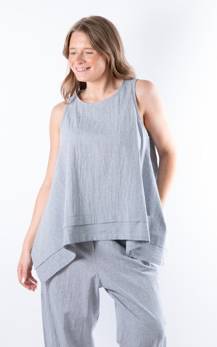 Ella Linen Mix Pocket Top | Denim