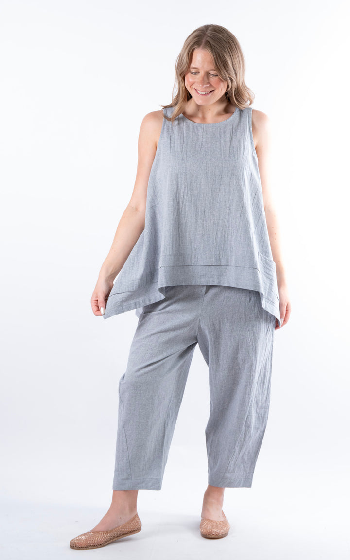 Ella Linen Mix Pocket Top | Denim