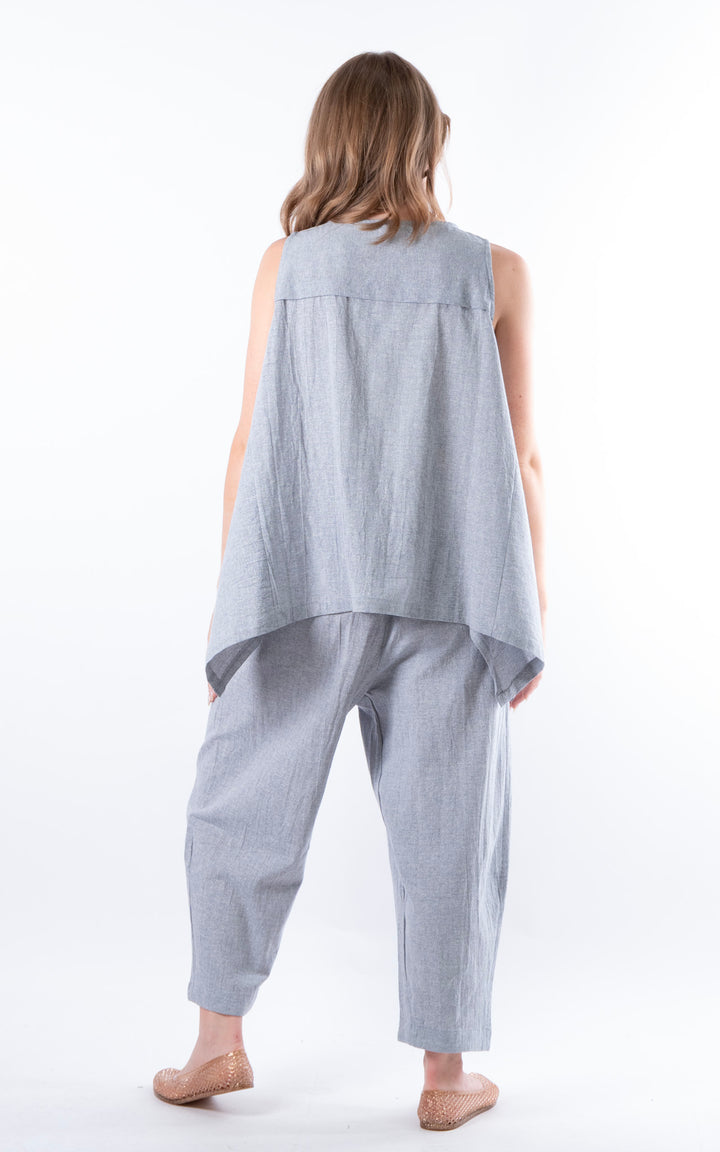 Ella Linen Mix Pocket Top | Denim
