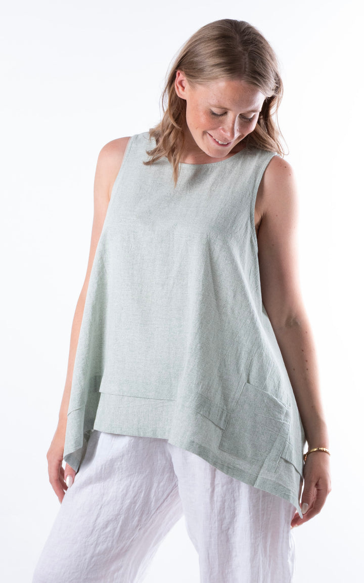 Ella Linen Mix Pocket Top | Green
