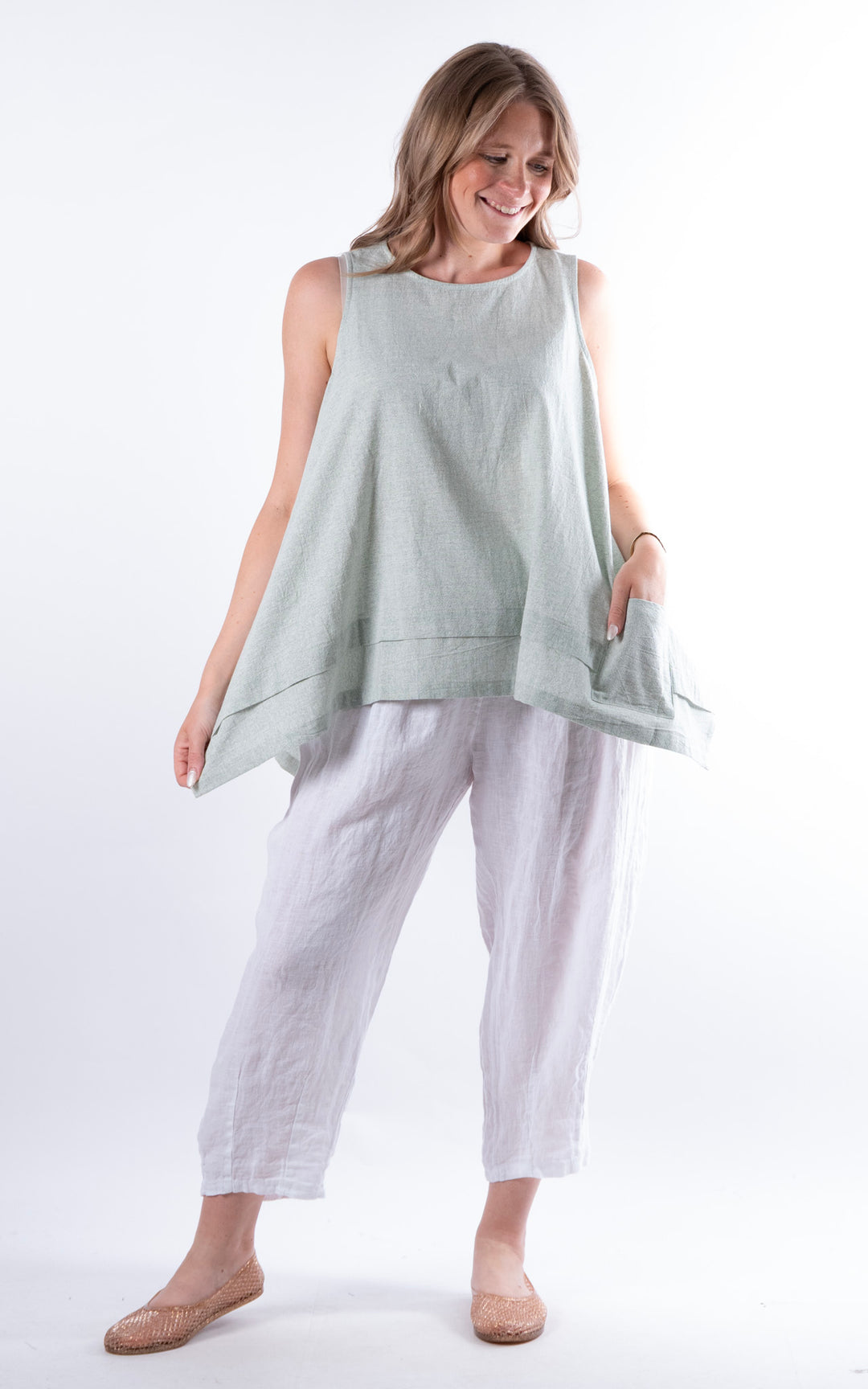 Ella Linen Mix Pocket Top | Green