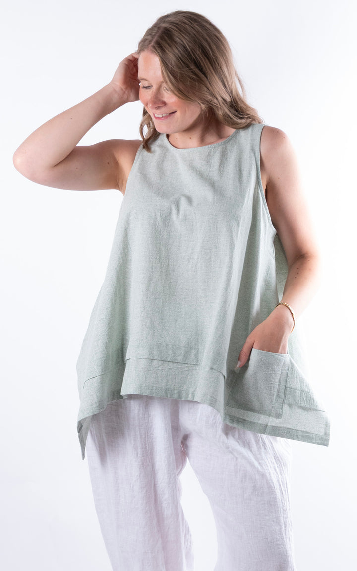 Ella Linen Mix Pocket Top | Green