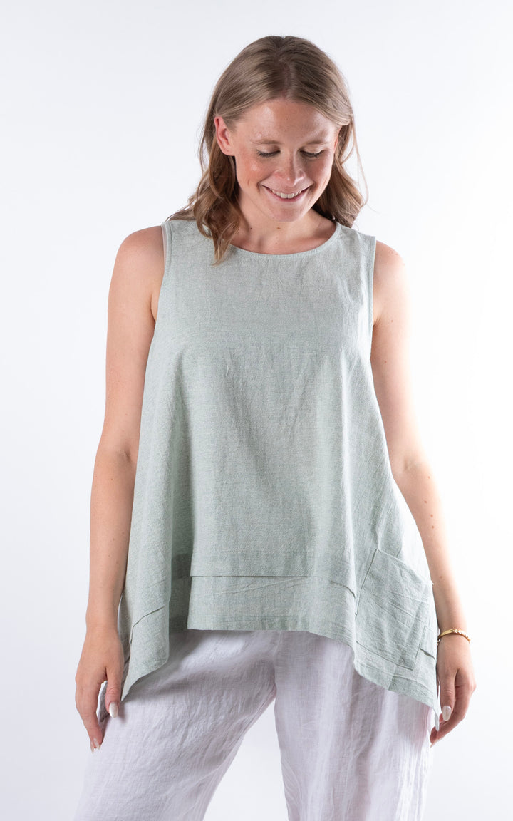 Ella Linen Mix Pocket Top | Green
