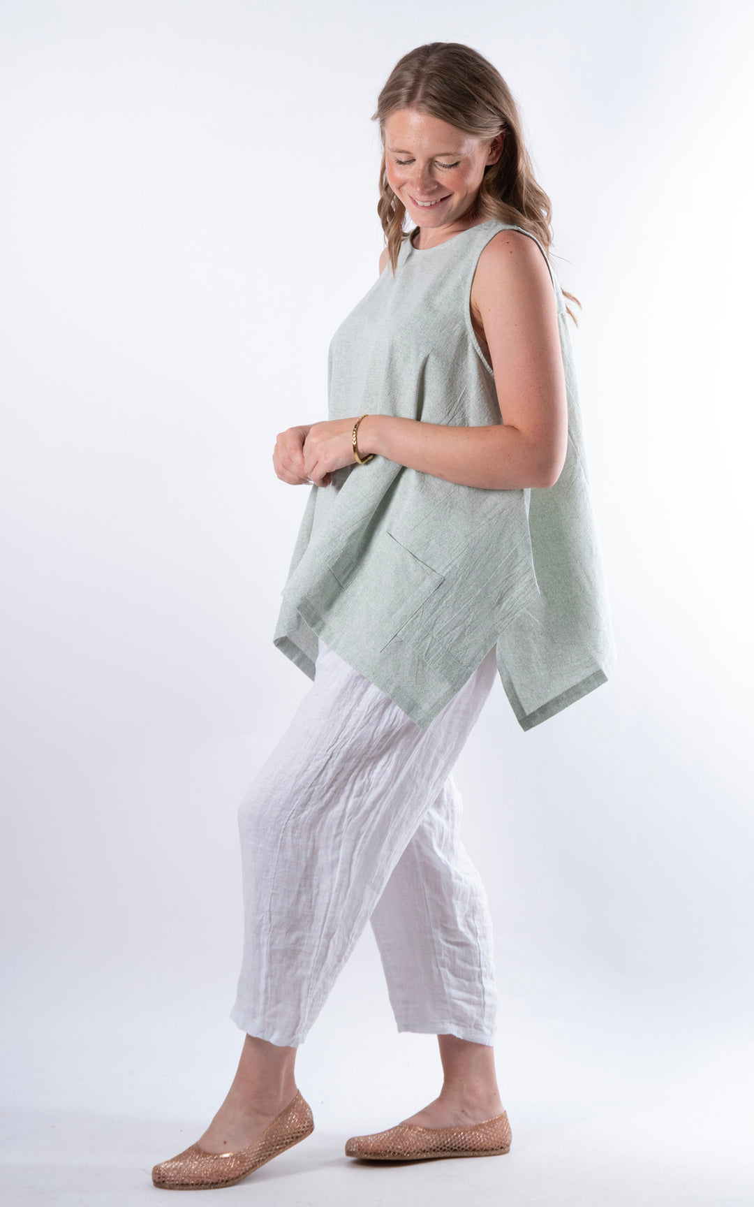 Ella Linen Mix Pocket Top | Green