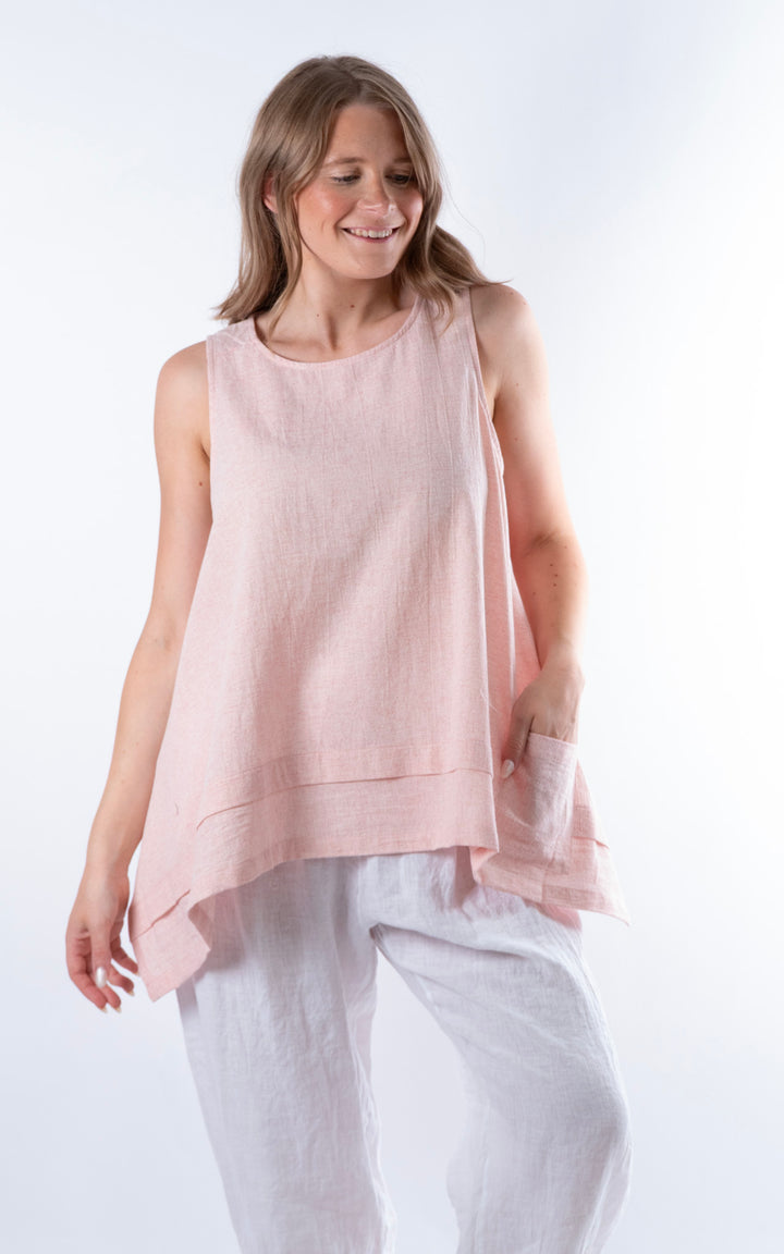 Ella Linen Mix Pocket Top | Pink